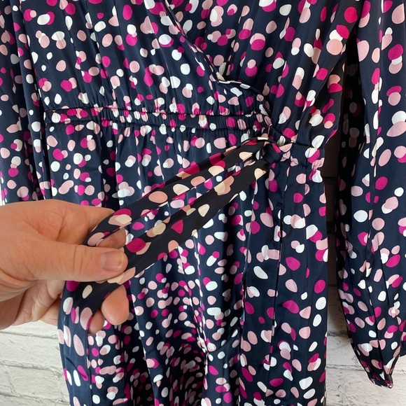 The Drop Pink Polka Dot Abstract Print Faux Wrap Long Sleeved Dress Size XL NWT - Picture 12 of 13